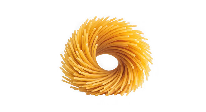 A creative arrangement of uncooked spaghetti in a circular pattern isolated on transparent background