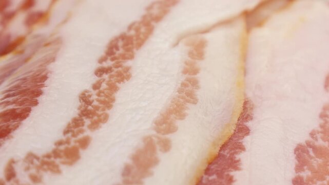 Fresh raw bacon slices circle rotation close up