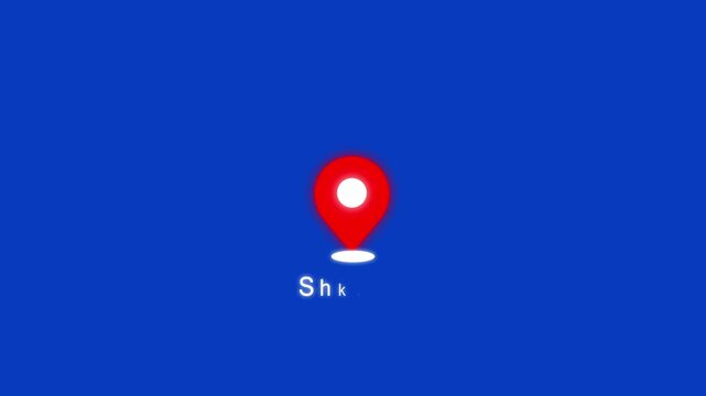 Location of the city of Shkoder ,the name of the place with the location has been displayed, sign animated with alpha channel 4k video GPS location tracking icon with blue back ground.