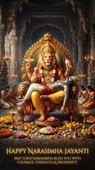 Fototapeta premium Happy Narasimha Jayanti - Narasimha's Victory Triumph Over Tyranny