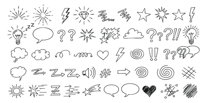 Set of hand drawn doodle icons and sketch elements for creative design