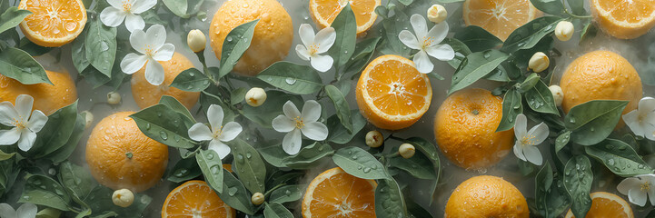 Obraz premium beautiful background of fresh oranges with flowers