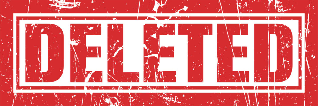 Red deleted stamp icon with grunge texture on white background for document status marking.