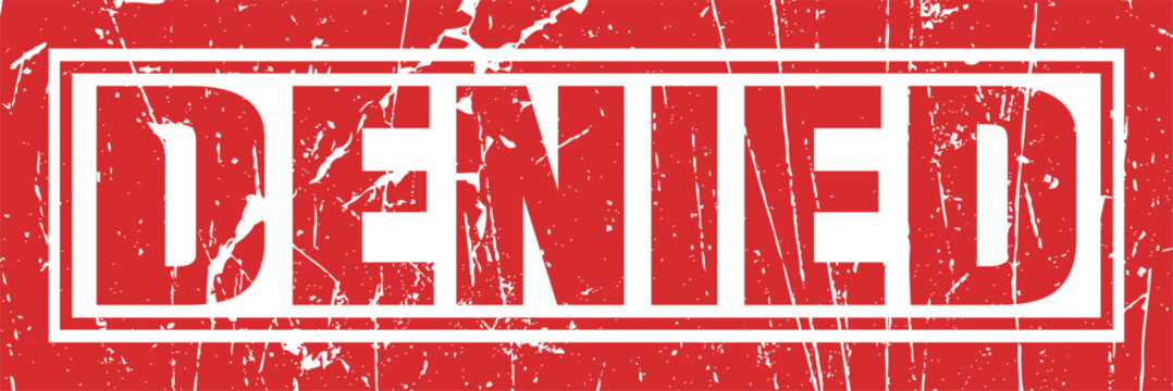 Red denied stamp icon with grunge texture on white background for application status marking.