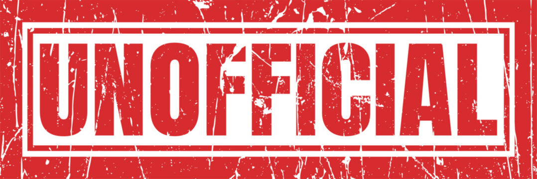 Unofficial stamp grunge texture red background not official authentic unverified non-validated.