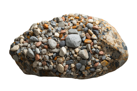 Puddingstone rock formation showcasing small colorful pebbles embedded in a matrix, natural sedimentary stone geology structure on transparent background