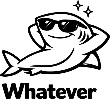 Cool cartoon shark wearing sunglasses with a relaxed attitude and confident smile. Ideal for memes, stickers, chats and social media