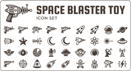 Fototapeta premium Space Blaster Toy Icon Set Retro-Style Vintage Ray Gun Space Weapon Sci-Fi Blaster Retro Futurism Toy Gun Nostalgic Toys Vector Illustration