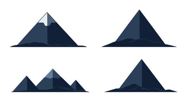 Stylized illustration of four mountain ranges in varying configurations and color shades