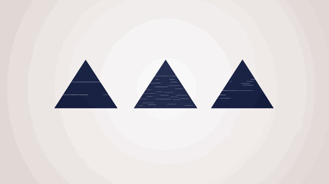 A minimalist abstract composition featuring three dark blue triangles in front of concentric white circles