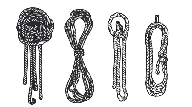 Hand-drawn illustrations of nautical ropes and knots. A collection of four different knot styles