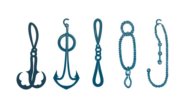 Stylized line art illustrations featuring nautical elements, including hooks, anchors, and chains
