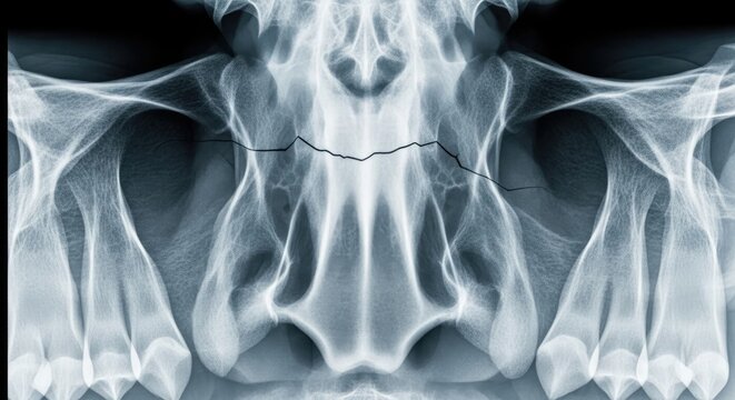 X-ray image of a fractured facial bone.