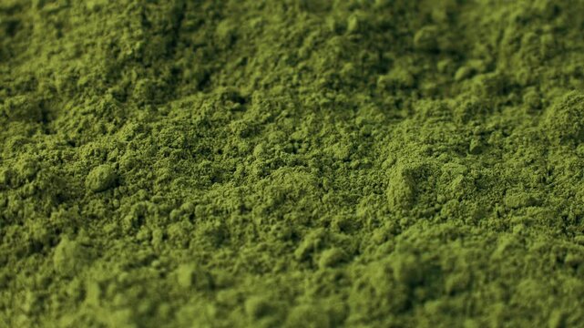 Matcha green tea powder circle rotation. Moringa, Spirulina, chlorella superfoods