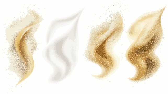 Four abstract watercolor-style shapes two sandy textures and two smooth, white, flowing forms on white