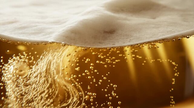 Ultra Slow Motion Cinematic Macro Shot From Inside Premium Beer, Camera Fully Submerged In Liquid, Immersive Pov. Beer Submersion And Culture Liquid Help Support The Drink Close