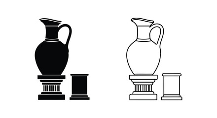 Ancient greek pottery depictions a black silhouette and white outline illustration © Rina