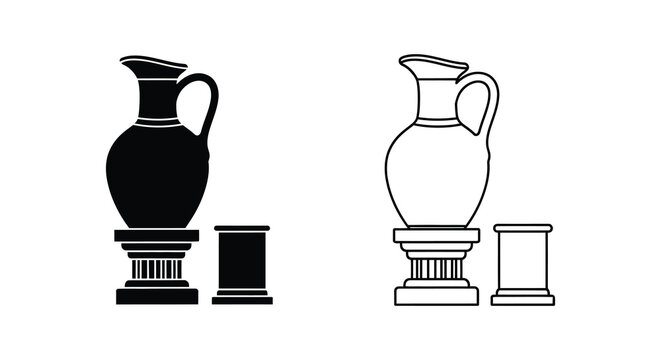 Ancient greek pottery depictions a black silhouette and white outline illustration