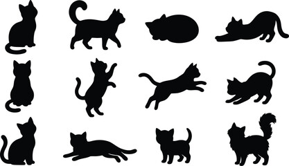 Vector illustration of cats in various poses and designs © HELP ME