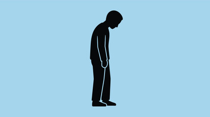 A man in a black silhouette stands dejectedly with his head bowed down © HELP ME