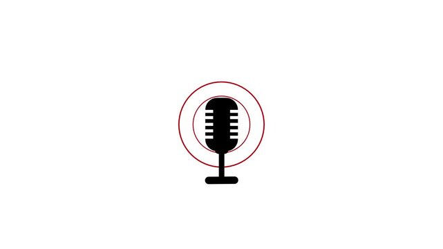 Abstract a rocking microphone Voice recording with radio wave animation.Black colour podcast mic microphone button icon animation on white background.