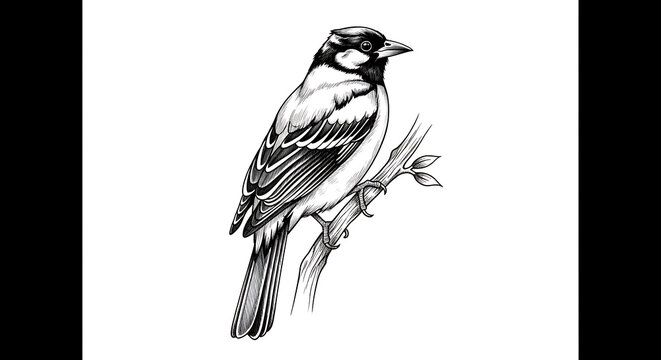 Black and white of a baltimore oriole isolated on a transparent background