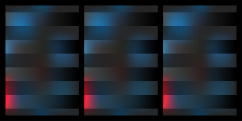 Three panels of abstract digital art with blue and red color blocks - This image features three side-by-side panels © K_Sarwar