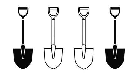 Four garden shovels in differing designs a stark silhouette © MD