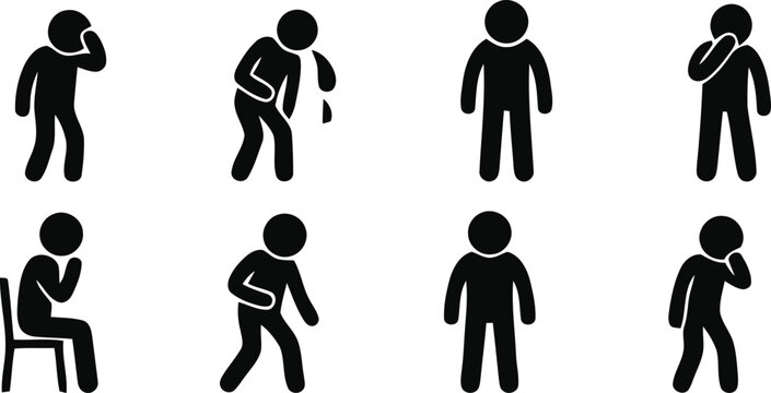 Vector icon set showing symptoms of human illness and medical health sickness conditions