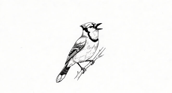 Blue jay bird perched, minimal ink style isolated on a transparent background