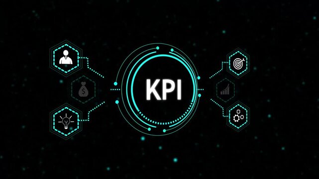 KPI dashboard interface animation performance metrics monitoring. Key performance indicator visualization business measurement platform. Digital KPI system evaluation motion graphic.