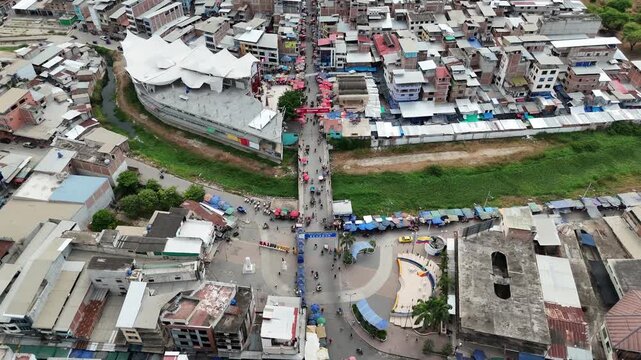 Aerial View of Ecuador Peru Border Aguas Verdes Area Drone Shot