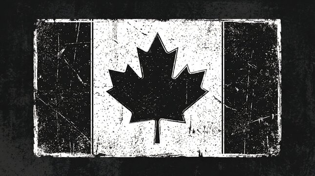 Vintage canadian flag with a distressed texture and black background