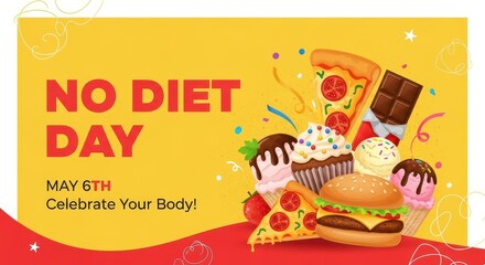 Fototapeta premium No Diet Day Concept: Junk Food Spread Celebrating Body Positivity