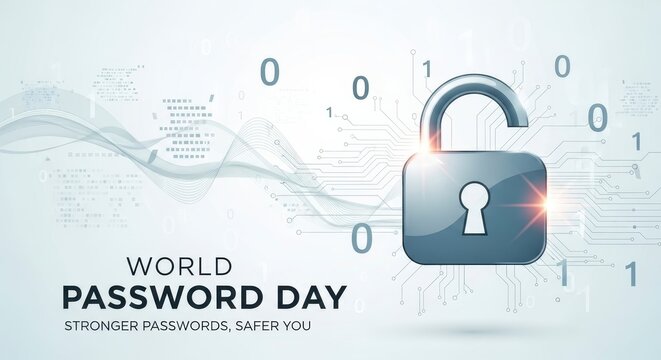 3D digital padlock on binary code background for World Password Day concept