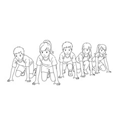Fototapeta premium Group of young students in starting position for running race on track.