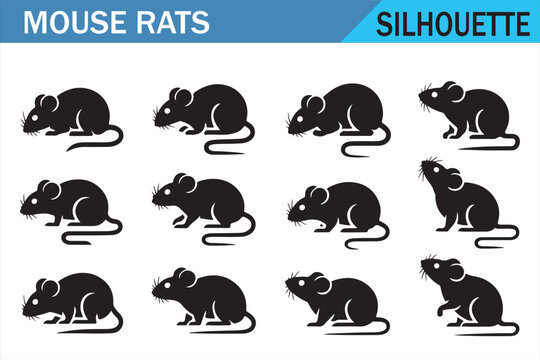 Rodent silhouette sheet with mouse and rat shapes on white background