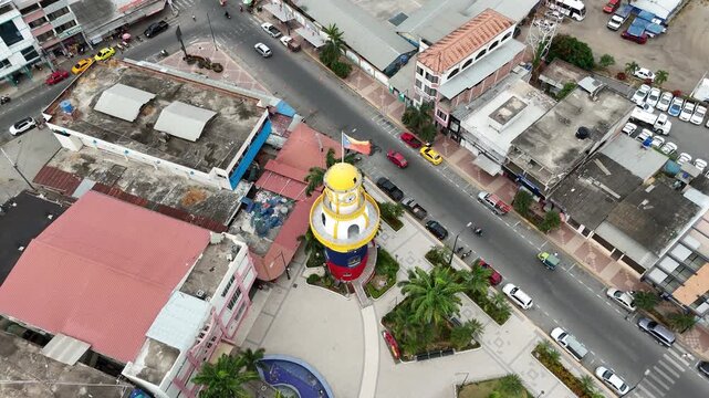 Top Down Aerial Drone View of Lighthouse in Huaquillas Ecuador Peru Border