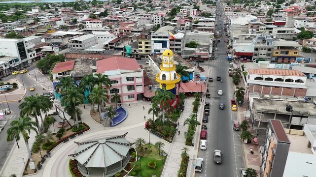 180 Degree Drone View of Lighthouse in Huaquillas Ecuador Peru Border