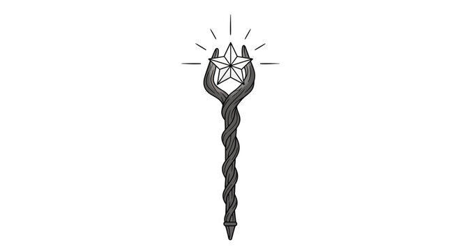 A mystical crystal nestled in a dark, twisted fork-like object with radiant lines.