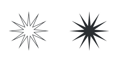 Fototapeta premium Geometric starburst icons in outline and solid black for design elements