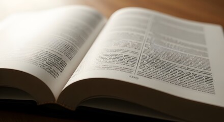 Fototapeta premium Open book with text pages reading material knowledge base knowledge information learning education literature document scripture research language dictionary bookworm