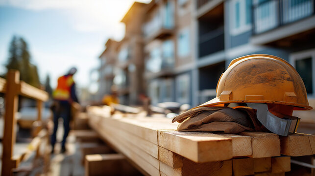 Skilled construction workers building a residential development site in progress on a real estate project
