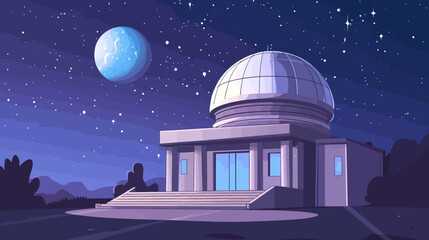 Fototapeta premium Pixelated night sky scene with an observatory and a planet, landscape art