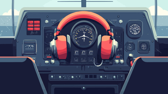 Digitized illustration of a cockpit's instrument panel and headphones with a minimalist art style
