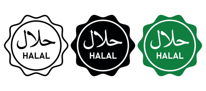 halal logo product print sign in outline silhouette and green color vector design