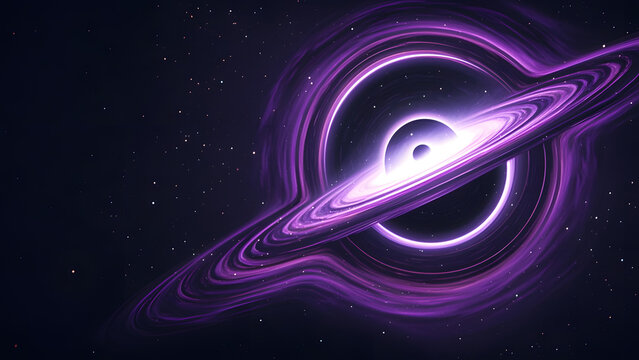 Purple accretion disk around black hole with stars in deep space