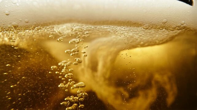 Ultra Slow Motion Cinematic Macro Shot From Inside The Beer, As If The Camera Is Submerged Within The Liquid. Liquid Immersion And Craft Beer Help Define The Beverage Texture In Frame
