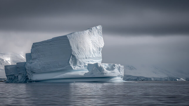 Large iceberg floating in calm water emphasizing clean environment and eco-friendly concepts