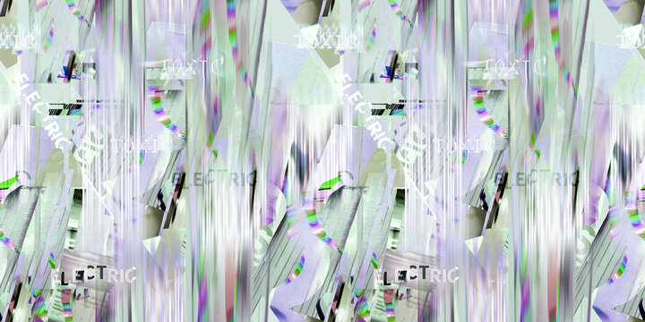 Abstract modern seamless pattern with electricity lettering and vertical digital noise and interference for design and textiles . High quality photo